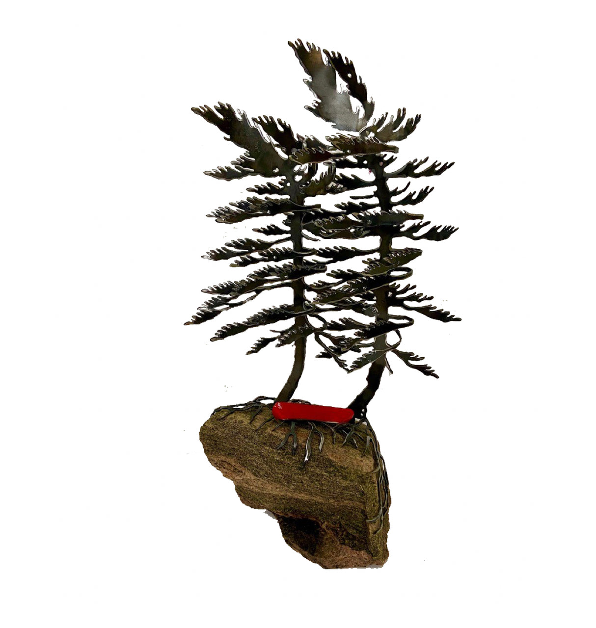Windswept Pine & Red Canoe II - Cathy Mark-Sculpture-Eclipse Art Gallery