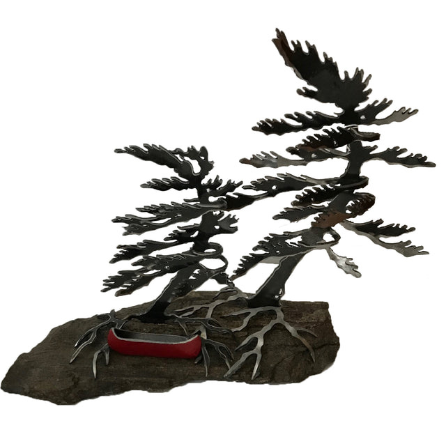 Steel Tree Red Canoe - Cathy Mark-Sculpture-Eclipse Art Gallery